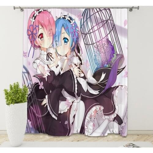 Popular Anime Rem Ram 3D Printed Curtain Kids Bedroom Living Room Curtain Home Decoration Parlour Room Blackout Curtains 03