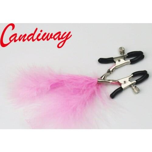 Pink feather nipple clamps shaking stimulate milk for men female breast plume clitoris clip Chastity Lover Game sex toys 3colors