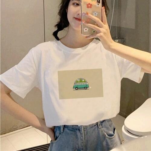 Women T Shirt Summer Short Sleeve Girls Lady Tops Tshirt Oversized Cartoon Car Graphic Print Casual T-Shirt Female Clothing