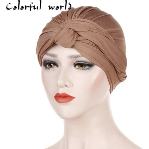 New Headband Cap Muslim Solid Color Fashion Hijab Caps Muslim Stretch Turban Islamic Underscarf Bonnet Hat Female Tube Turbante