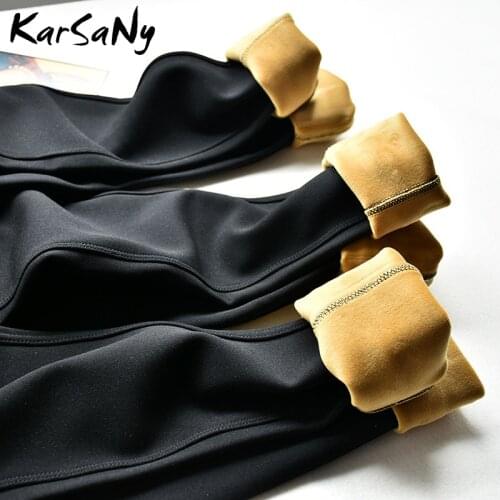 KarSaNy Winter Skinny Pants For Women Warm High Waisted Trousers Winter Thick Casual Black Velvet Pants Women Office Fashion
