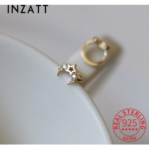 INZATT Real 925 Sterling Silver Zircon Moon Star Huggies Hoop Earrings For Women Classic Fine Jewelry Accessories Drop Shipping