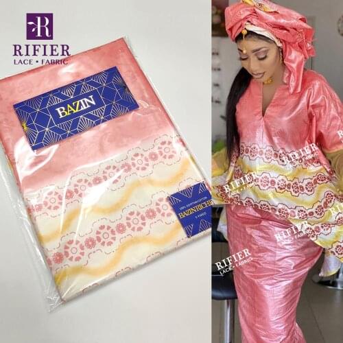 5 Yards Bazin Riche Fabric Flower Pattern Style 2021 New Arrivals Printed Bazin Riche Broder Sewing Clothing Lace Materials