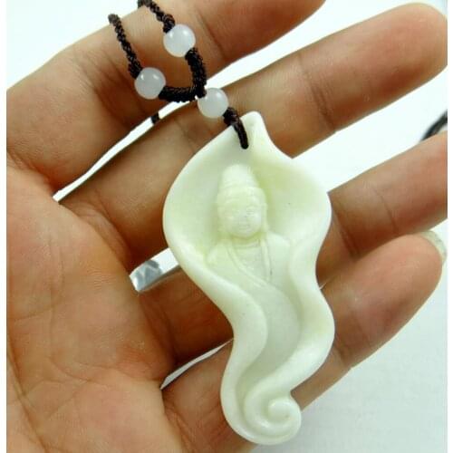 61*31MM natural Gem Chinese Liantian stone black green stone hand carved statue of Guanyin amulet pendant Mens buddha necklace