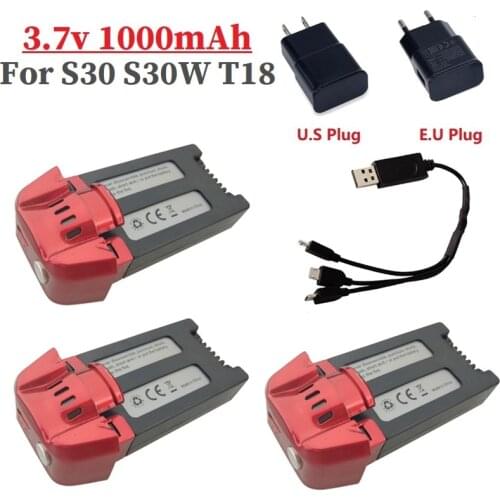 3.7V 1000mAh Lipo Battery For SJRC S30 S30W T18 Drone RC Quadcopter Spare Parts for 3.7V Rechargeable Battery with 3 in1 charger