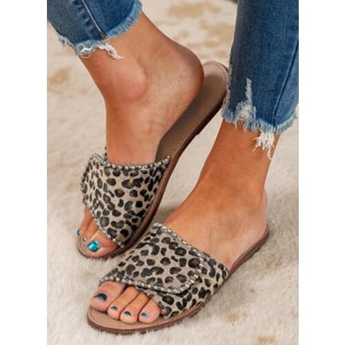 Siddons Leopard Women Slippers Sandals Summer Open Toe Flock Slide Ladesi Fashion Beach Shoes Comfortable Slip On Female Slipper