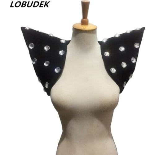 Crystals Armor Shawl Shoulder Vest Stage Accessories Women Men Singer Dancer DJ Jazz Performance Nightclub Costume Black White