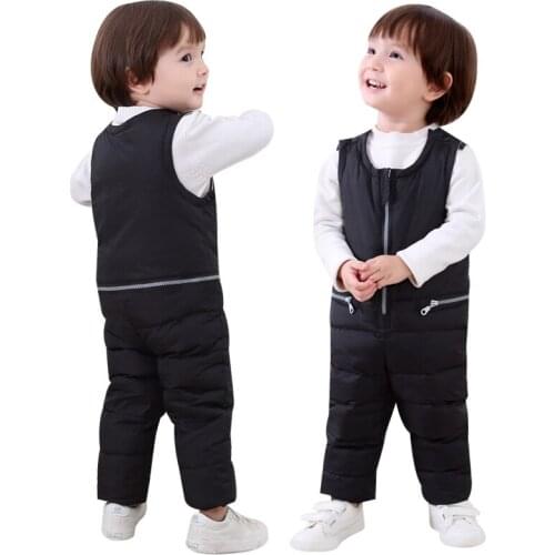 Kids Winter Down Bib Pants Overalls Children Thicken Warm Toursers Pants For Toddler Baby Boys Girls 0-5 Years Wear TX051