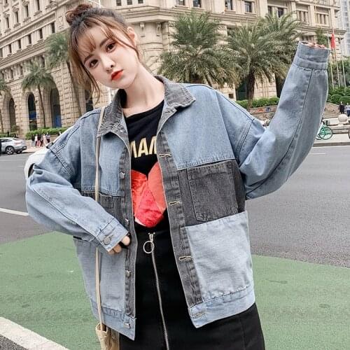 Denim Women Jacket New 2021 Spring Harajuku Plus Size Loose Long Sleeve Casual Patchwork Streetwear Lady Jeans Coat Veste Femme