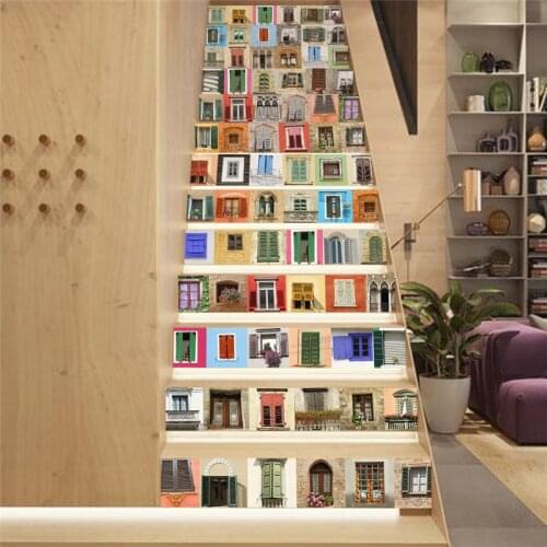 ECO-friendly PVC DIY Simulation windows wall stickers Stairway sticker Bedroom Living room wall creative background decoration