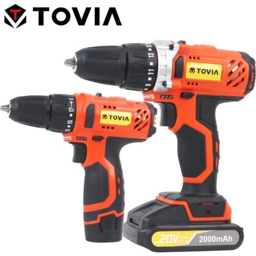 TOVIA 12V 20V Electric Drill Cordless Screwdriver 2000mAh Battery Lithium-Ion Power Drill 3/8-Inch for Drilling