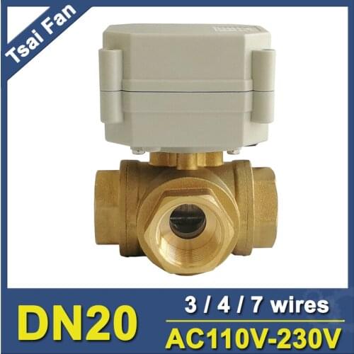 Tsai Fan Electric Water Valve TF20-BH3-C Brass 3/4'' DN20 3 Way T/L Type Horizontal Valve AC110-230V 3/4/7 Wires Metal Gear CE