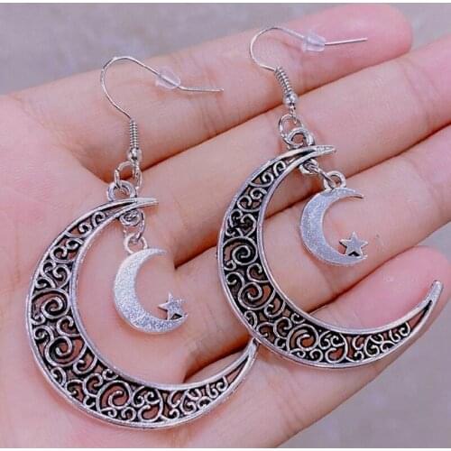 Exquisite Women Earrings Bohemia Star Sun Moon Hollow Earrings Metal Alloy Vintage Geometric Hollow Out Earring Fine Dropship