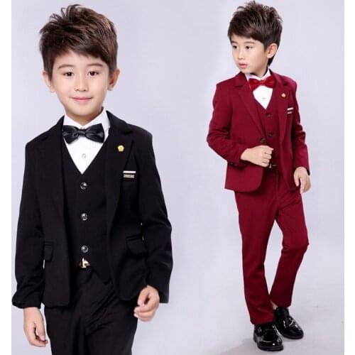 Boy Formal 3PCS Suit Sets Childrens Formal Blaer Vest Pants Clothes Sets Kids Boys Wedding Party Performance Costume