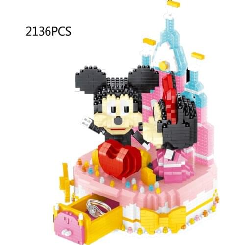 Delicious food micro diamond block Disney wedding cake build brick educational toy Minnie Mickey Mouse nanobrick Jewelry box