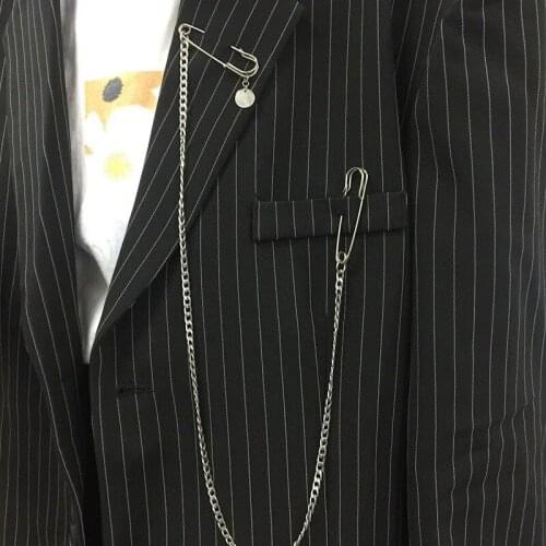 Street ins fashionable metal pendant chain double pin brooch hip-hop punk soil cool chest chain men and women tide