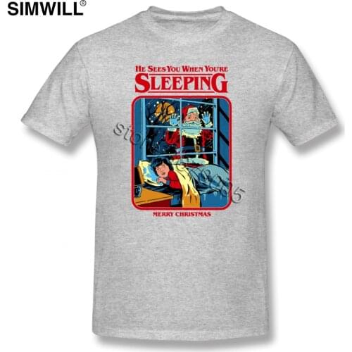 He Sees You When You're Sleeping T Shirt Men Unique Short Sleeve Soft Cotton Tees O-neck Merry Christmas Santa Claus T-shirts