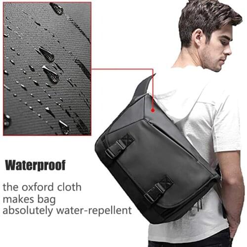 Men Multifunction USB charging Crossbody Bag Waterproof Big Capacity Fit 13 inch Laptop Business Shoulder Bag Black Travel bags