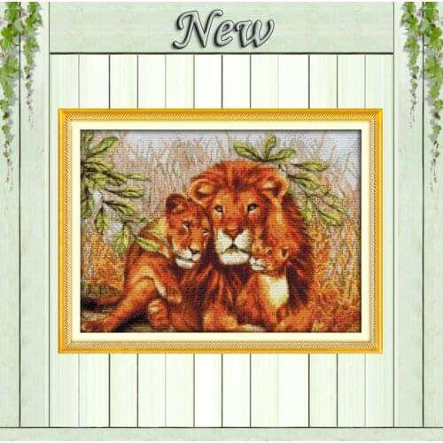 A lion family,Counted Printed on the fabric DMC 11CT 14CT Cross Stitch kits,Needlework Sets all for Embroidery,Animal Home Decor