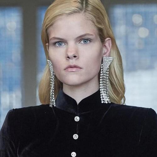 Fashion New Claw Chain Fringe Ladies Long Shiny Rhinestone Earrings Dinner Party Wedding Gift Statement Earrings Accessories