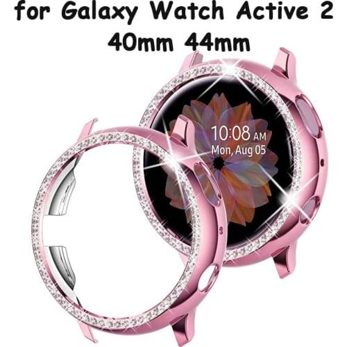 New Rhinestone Case for Samsung Galaxy Watch Active 2 40mm 44mm Tempered Glass Full Protector Bumper Anti-fall Lightweight Cover