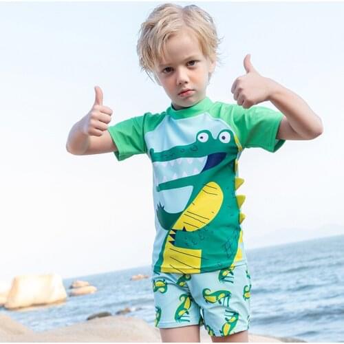 New Childrens Cartoon Pattern Swimwear Boys Swimwear Two Pieces Swimsuit Boy Baby Sun Protection Quick Dry Split Short Sleeve