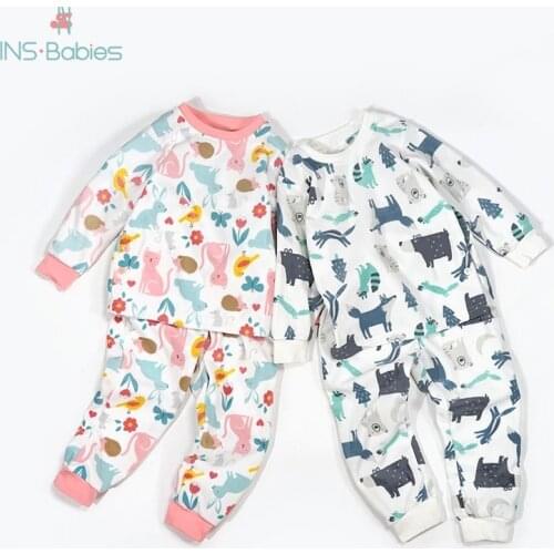Children Pajamas Sets For Boys And Girls Autumn Fleece Home Clothes Long Sleeve Suit 2pcs Cartoon Underwear Kids Clothing 3-6y