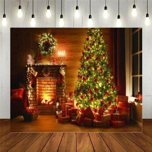 Photo Studio Props Photography Backdrop Christmas Tree Fireplace Decoration Vinyl Background For Kids Family Party