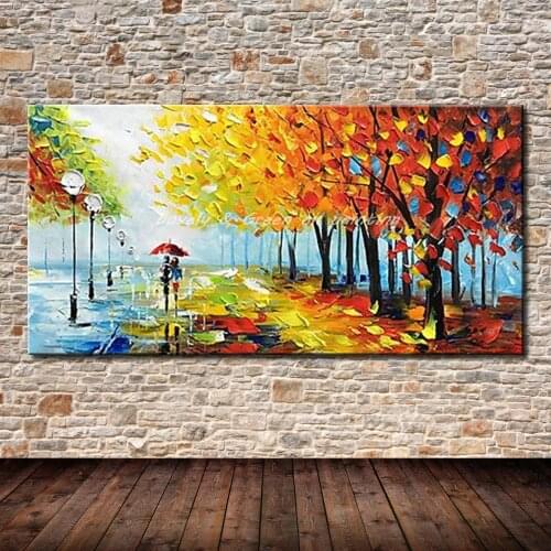 Hand Painted Decorative Poster Wall Art Canvas Oil Painting Palette Knife Tree Landscape Paintings Wall Pictures For Living Room