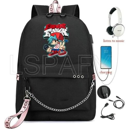 Games Friday Night Funkin USB Backpacks For Girls Boys Teens Mochila Children School Bags Students Anime Rucksack Kids Knapsack