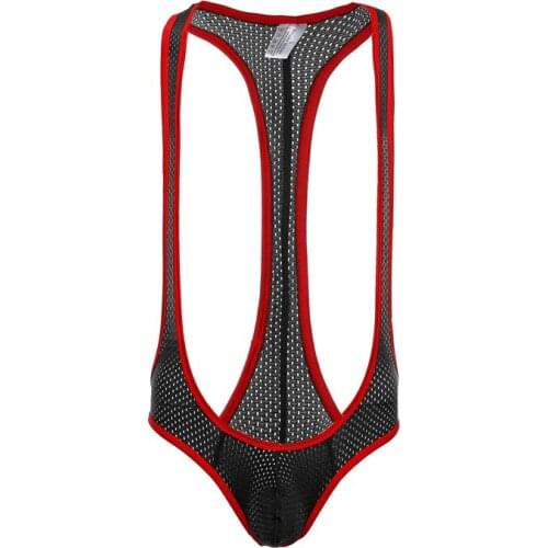 Sexy Mesh Undershirts Men Bugle Pouch Jumpsuit Leotard Erotic Open Butt Bodysuits Jockstrap Sleepwear Underwear Bikini