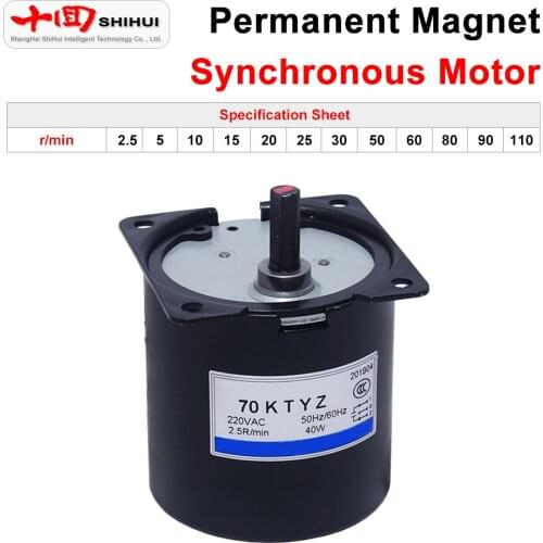 AC Synchronous Motor 40W Miniature Low-Speed Permanent Magnet Forward And Reverse High Torque Small Motor 220V Gear Reducer