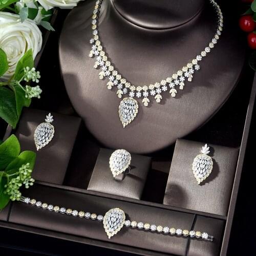 HIBRIDE Latest Fashion New Princess Wedding Jewelry Set Cubic Zirconia Earrings and Necklace Jewelry Set Women Party Gift N-1109