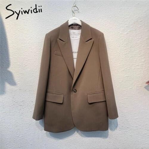 Syiwidii Suit Blazer Women 2021 Fall Winter Fashion Black Jacket Elegant Office Lady Long Sleeve Coats Button Up Notched Outwear
