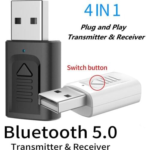 USB Bluetooth 5.0 Music Receiver Transmitter 4 in 1 Mini 3.5mm Jack AUX RCA Stereo Audio Wireless Adapter for TV Car PC Speaker