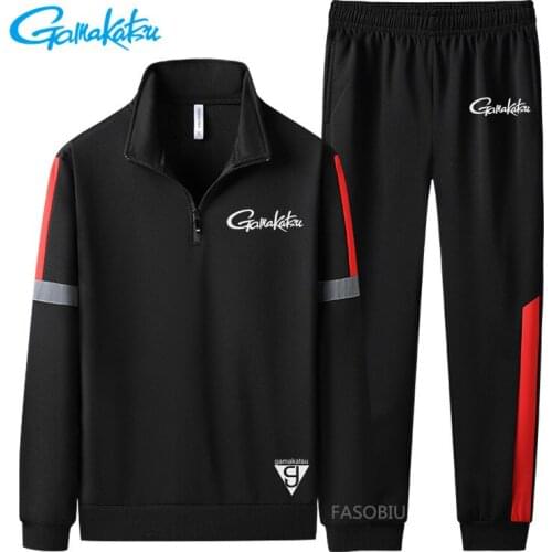 Gamakatsu Spring Autumn Fishing Suits Outdoor Sport Fishing Set Striped Fishing Clothing Men Sportswear Fishing Jacket Pants