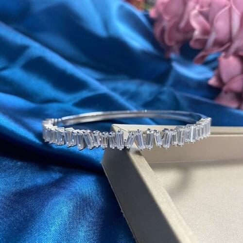 Luxury 100% 925 Sterling Silver Simulated Moissanite Diamond Gemstone Bangles Women bracelet Wedding Best Gift Wholesale
