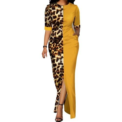 Summer Dress Women 2021 Elegant Sexy Frant Split Patchwork Leopard Long Party Dress Casual Plus Size Slim Bodycon Maxi Dresses