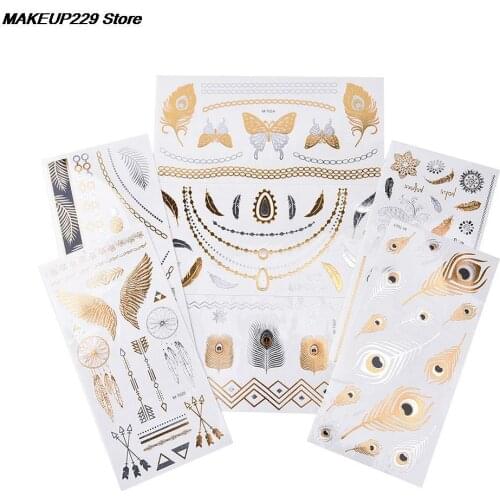 1PC Summer Style Men Women Body Art Gold Metallic Tattoo Sticker Chain Bracelet Fake Jewelry Waterproof Temporary Tattoo