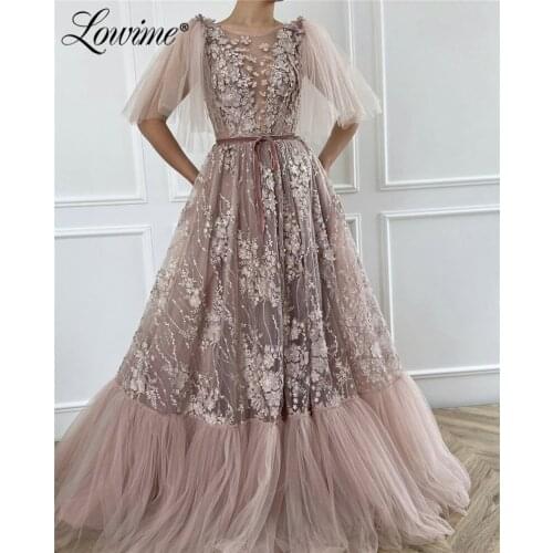 2020 A-Line Prom Dresses Long Custom Made Evening Gowns Dubai Arabic Half Sleeves Women Pageant Party Dress Formal Evening Wear