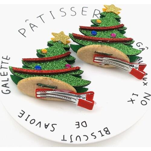 2021 Baby Girls Christmas Tree Green Hair Clips Five-pointed Star Hairpin Barrettes Xmas Kids Hair Accessories