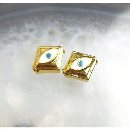 5pcs Gold Brass Plated Evil Eye Beads Drop Oil Charm High Quality DIY Vintage Specical Necklace Bracelaet Men Women Wholesales Y