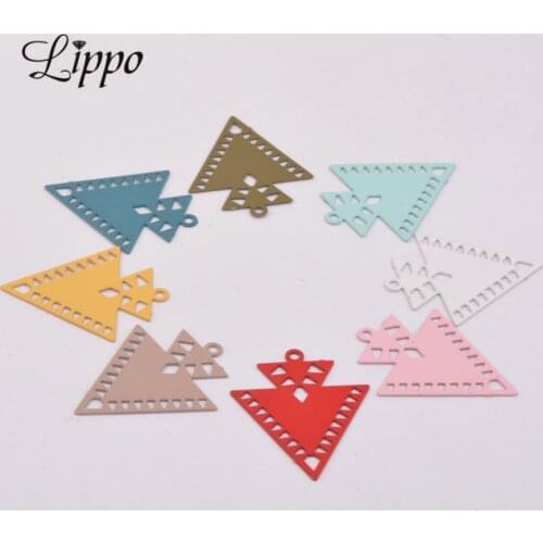 50pcs AC10451 Silver-plate Small Triangle Charm Earrings Findings Geometric Colorful Pendants Connectors Diy Jewelry Earrings