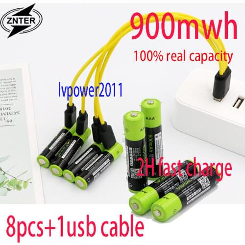 8XNew product ZNTER 1.5V 600mAh 900mwh USB Rechargeable AAA Lipo Battery li-polymer lithium li-ion battery High capacity