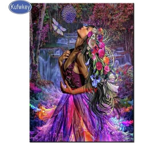 5D DIY PHOTO CUSTOM Diamond Embroidery Purple Flower Woman Diamond Painting Full Square Diamond Painting Mosaic Picture Gift