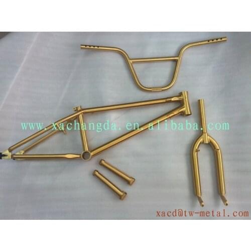 Anodized titanium BMX bicycle frame golden titanium bmx bike frame colorful BMX bike frame custom titanium BMX frame