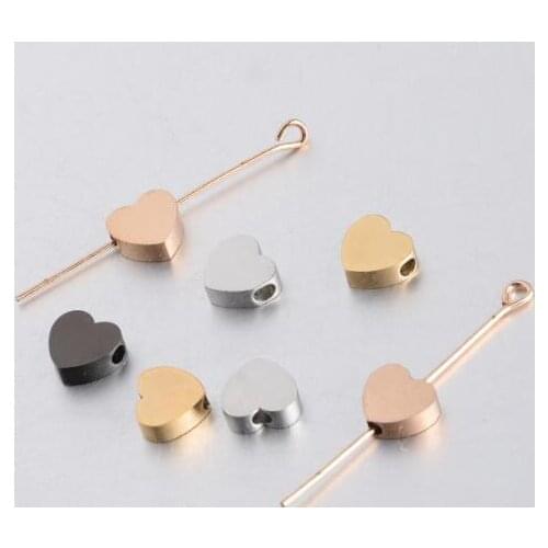 Wholesale 5Pcs/Lot 8*7.4mm 1.8mm Hole Heart Beads Stainless Steel Beads For DIY Making Necklace Braid Bracelets Anklet Jewelry