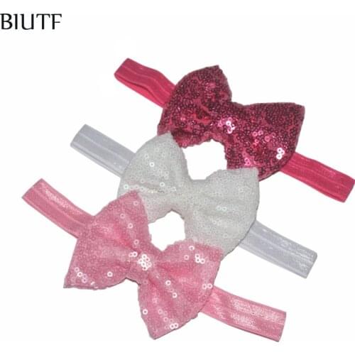 10pcs/lot Elastic Headband with 3.4'' Embroidery Messy Sequin Bow Lovely Headwear for Little Kids HB017