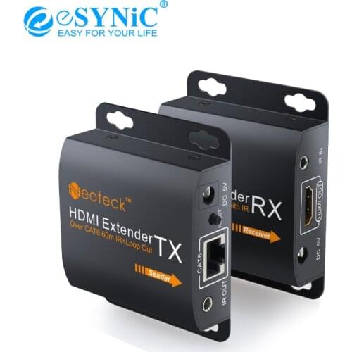 ESYNiC 1080p HDMI Extender IR Blaster Receiver Extension Cable HD Signal To 60m RJ45 Transmitter TX/RX IEEE-568B Extender