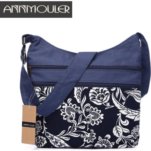 Annmouler Cotton Fabric Sling Shoulder Bag Womens Vintage Hippie Patchwork Messenger Bag Thai Style Hobo Shoulder Gypsy Bag